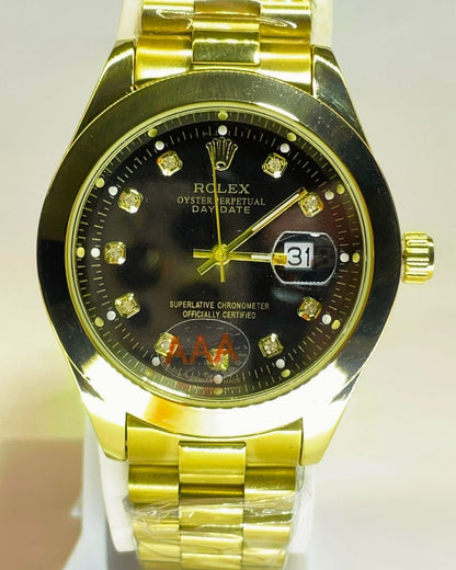 Rolex-Inspired Golden Watch with Classic Black Dial Stainless Steel – Elegant, Comfortable & Premium | FineOclock