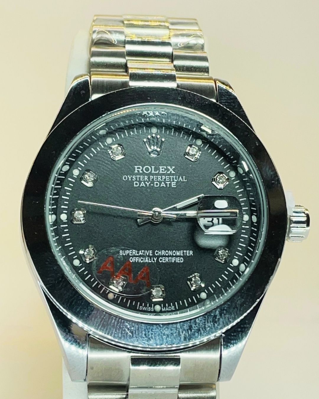 Rolex-Inspired Silver Watch with Classic Black Dial Stainless Steel – Elegant, Comfortable & Premium | FineOclock