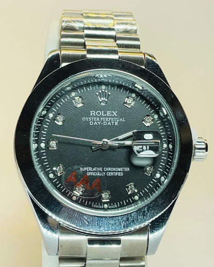 Rolex-Inspired Silver Watch with Classic Black Dial Stainless Steel – Elegant, Comfortable & Premium | FineOclock