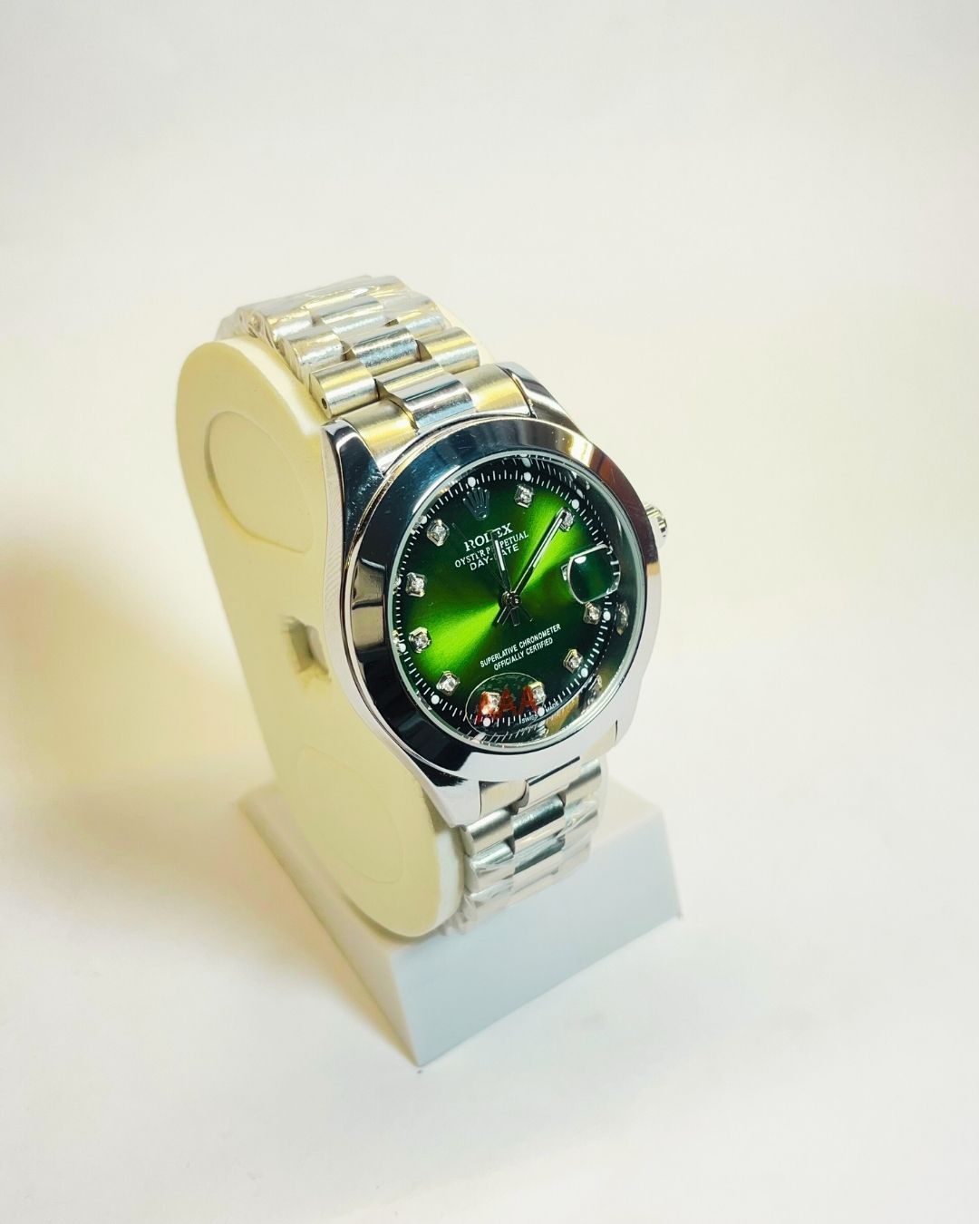 Rolex-Inspired Silver Watch with Emerald Green Dial Stainless Steel – Elegant, Comfortable & Premium | FineOclock