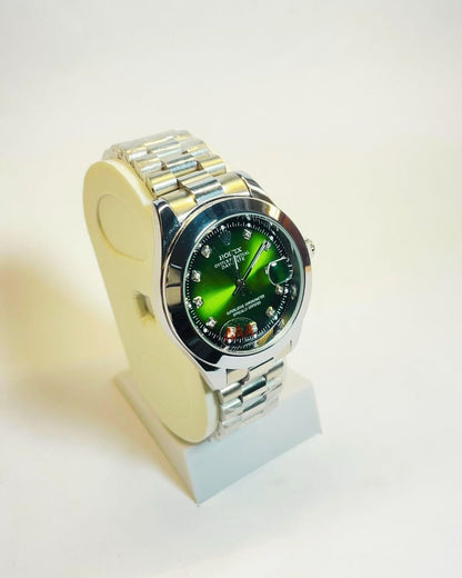 Rolex-Inspired Silver Watch with Emerald Green Dial Stainless Steel – Elegant, Comfortable & Premium | FineOclock