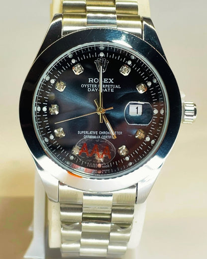 Rolex-Inspired Silver Watch with Midnight Graphite Dial Stainless Steel – Elegant, Comfortable & Premium | FineOclock