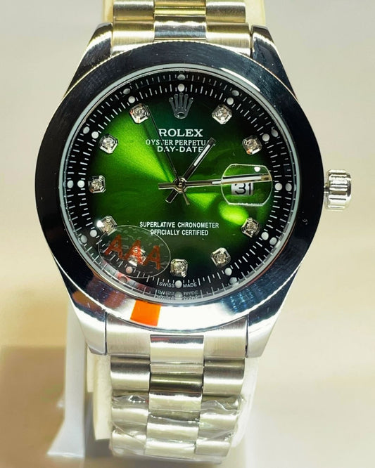 Rolex-Inspired Silver Watch with Emerald Green Dial Stainless Steel – Elegant, Comfortable & Premium | FineOclock