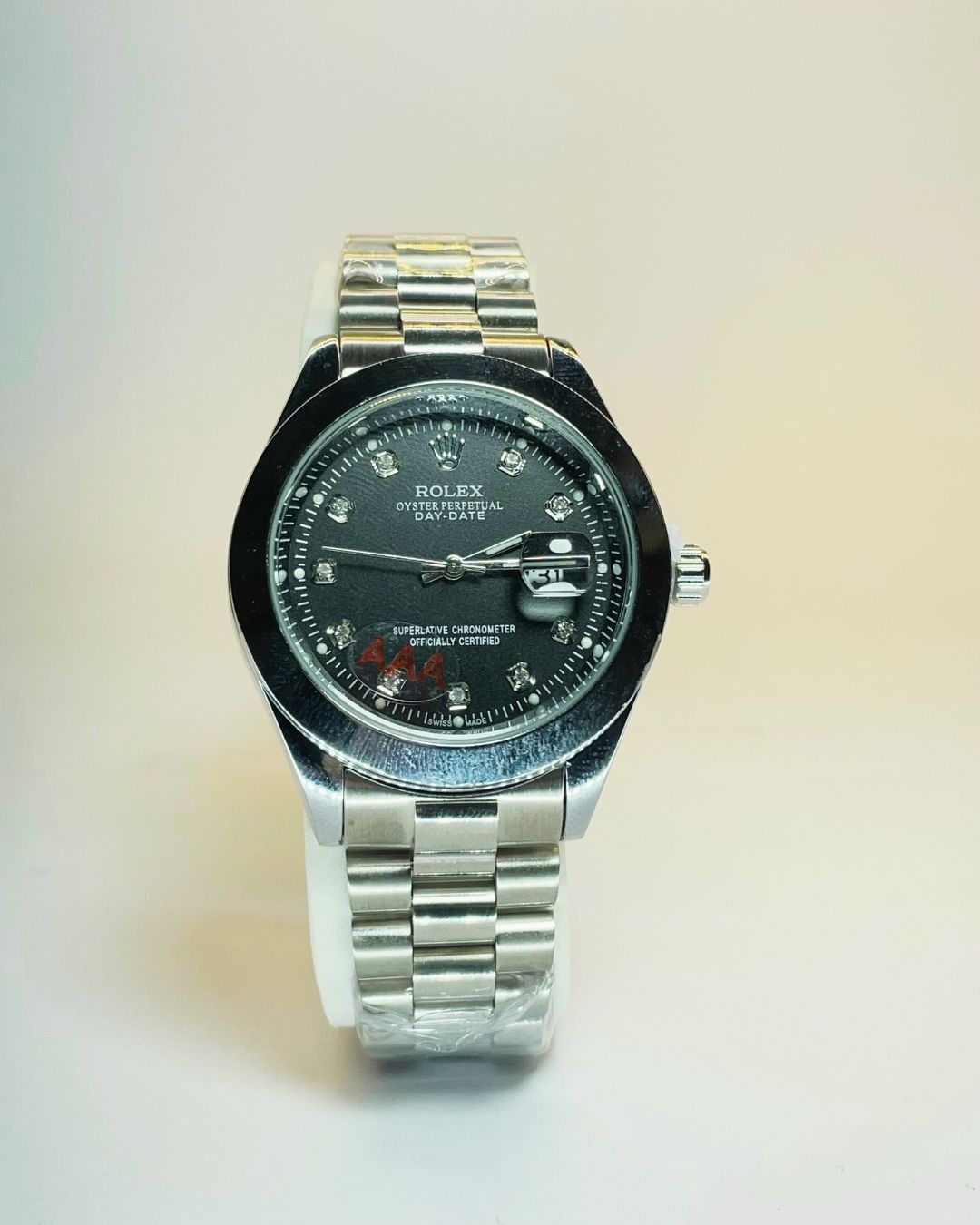 Rolex-Inspired Silver Watch with Classic Black Dial Stainless Steel – Elegant, Comfortable & Premium | FineOclock