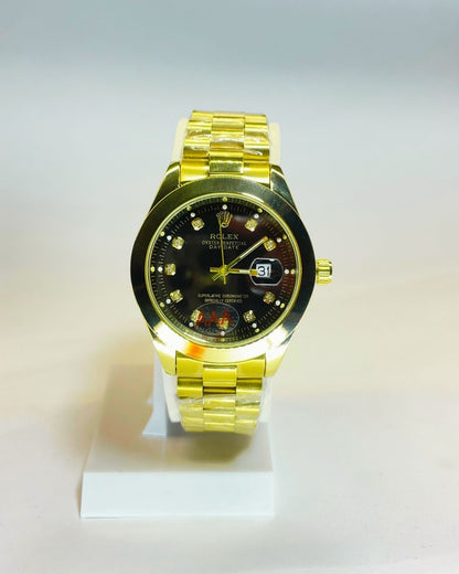 Rolex-Inspired Golden Watch with Classic Black Dial Stainless Steel – Elegant, Comfortable & Premium | FineOclock