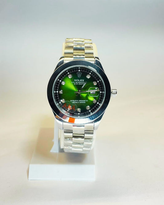 Rolex-Inspired Silver Watch with Emerald Green Dial Stainless Steel – Elegant, Comfortable & Premium | FineOclock