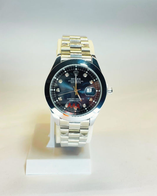 Rolex-Inspired Silver Watch with Midnight Graphite Dial Stainless Steel – Elegant, Comfortable & Premium | FineOclock