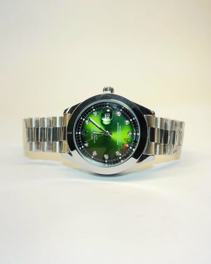Rolex-Inspired Silver Watch with Emerald Green Dial Stainless Steel – Elegant, Comfortable & Premium | FineOclock