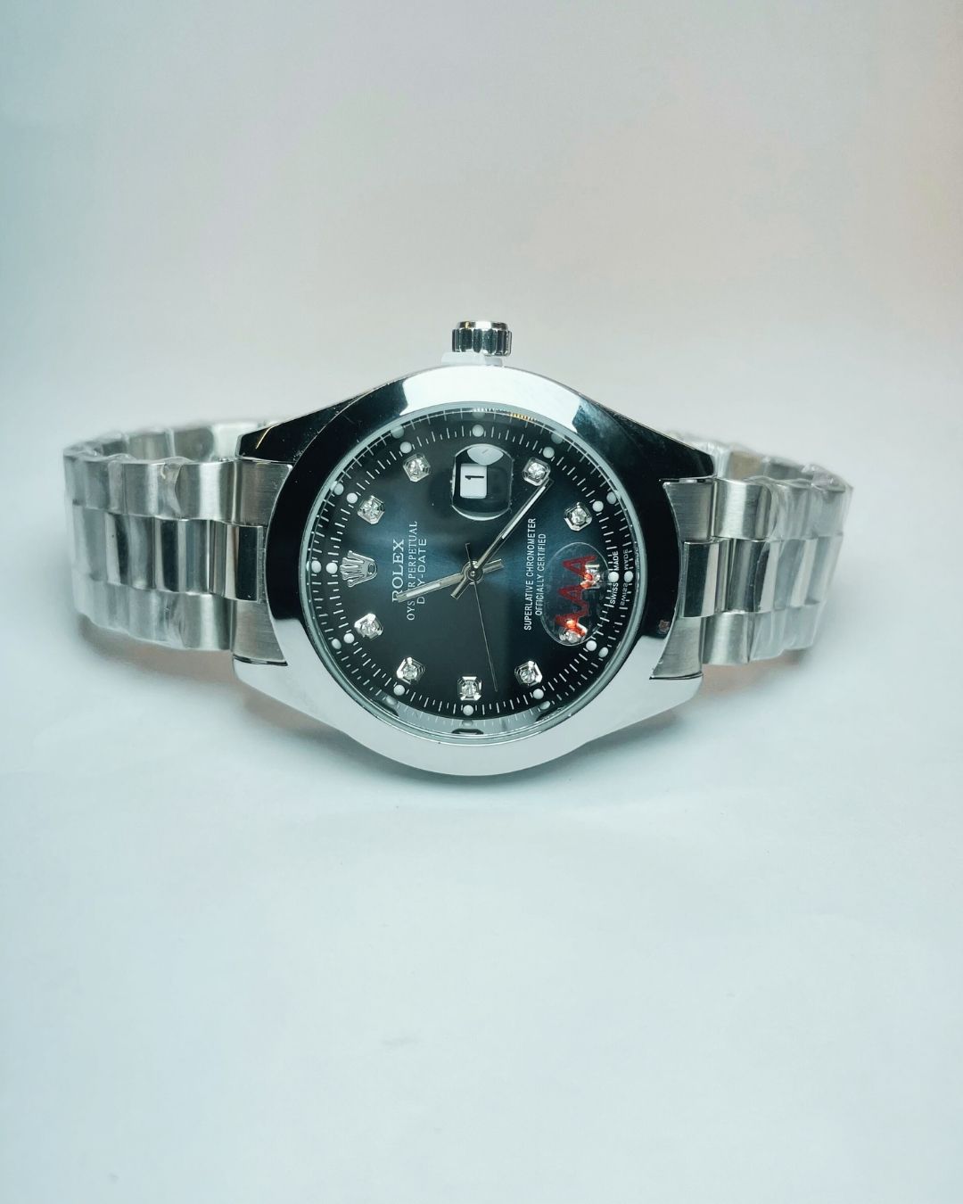 Rolex-Inspired Silver Watch with Midnight Graphite Dial Stainless Steel – Elegant, Comfortable & Premium | FineOclock