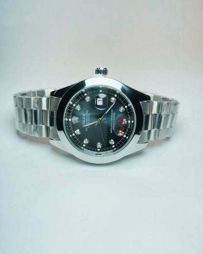 Rolex-Inspired Silver Watch with Midnight Graphite Dial Stainless Steel – Elegant, Comfortable & Premium | FineOclock
