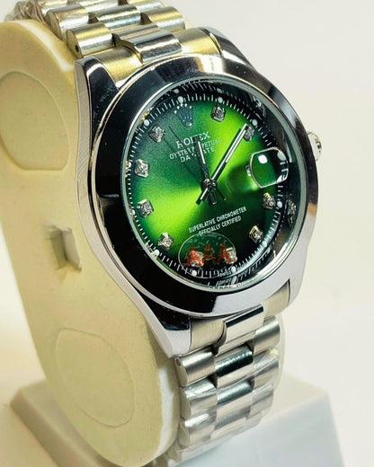 Rolex-Inspired Silver Watch with Emerald Green Dial Stainless Steel – Elegant, Comfortable & Premium | FineOclock