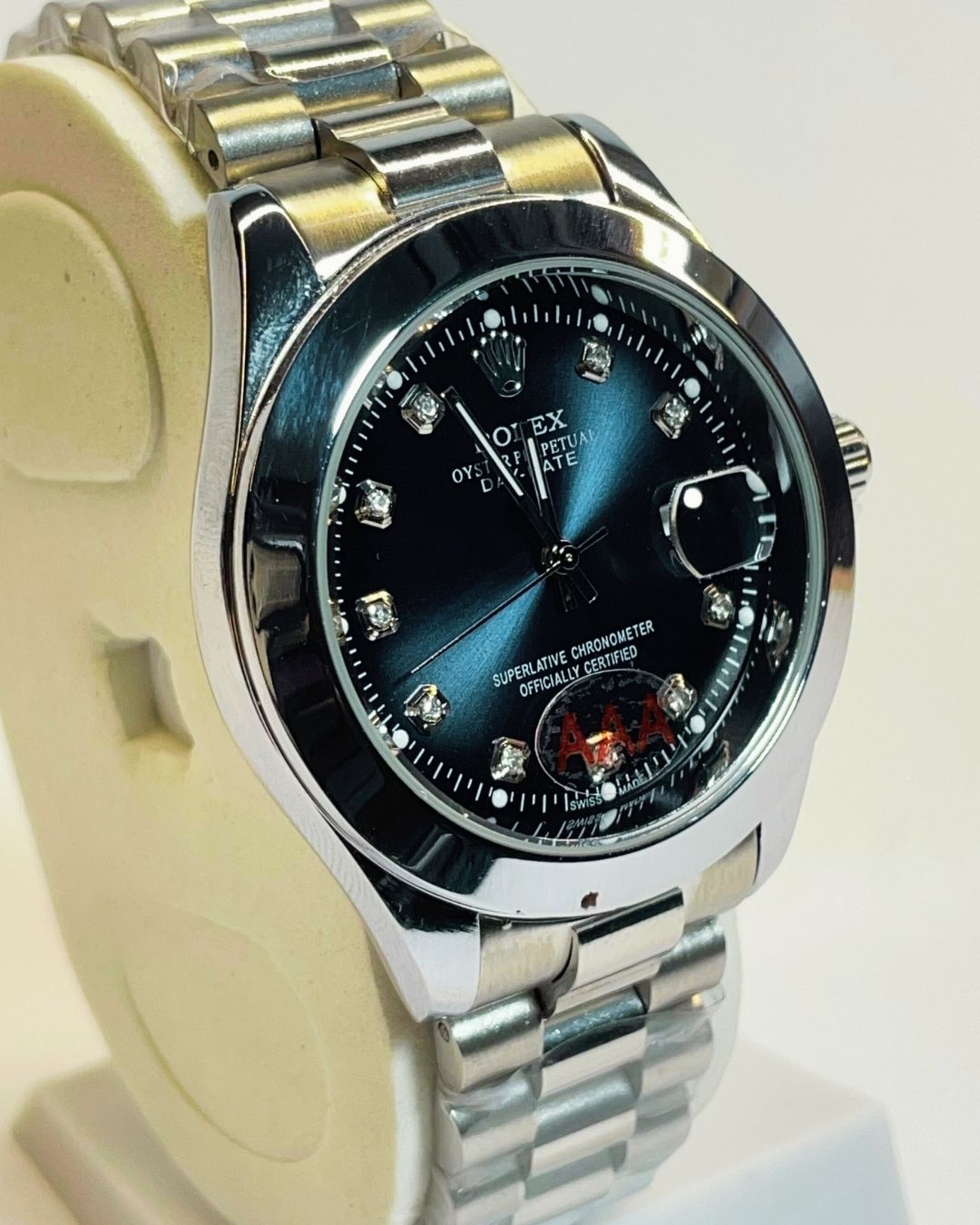 Rolex-Inspired Silver Watch with Midnight Graphite Dial Stainless Steel – Elegant, Comfortable & Premium | FineOclock