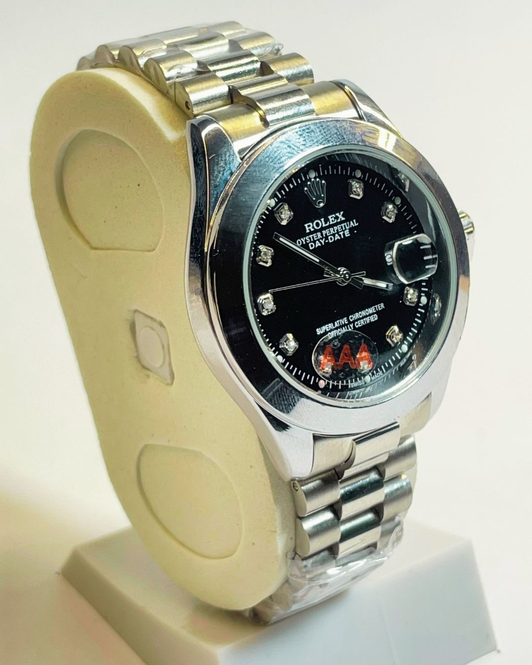 Rolex-Inspired Silver Watch with Classic Black Dial Stainless Steel – Elegant, Comfortable & Premium | FineOclock