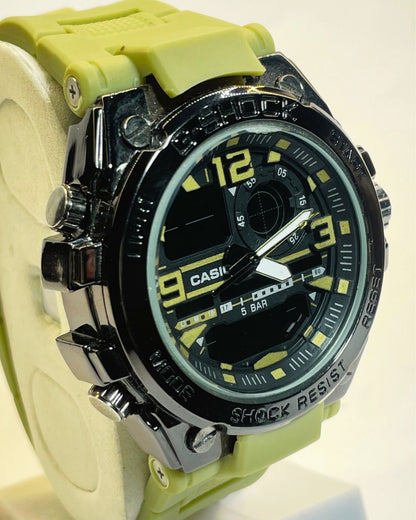 G-style GST-W300 (Beige)-left side closeup- Rubber Straps – Elegant, Comfortable & Premium | FineOclock