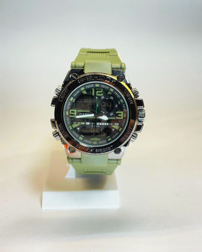 military-green-sports-watch-clear-front-view Rubber Straps – Elegant,gym wear & Premium look at ground| FineOclock